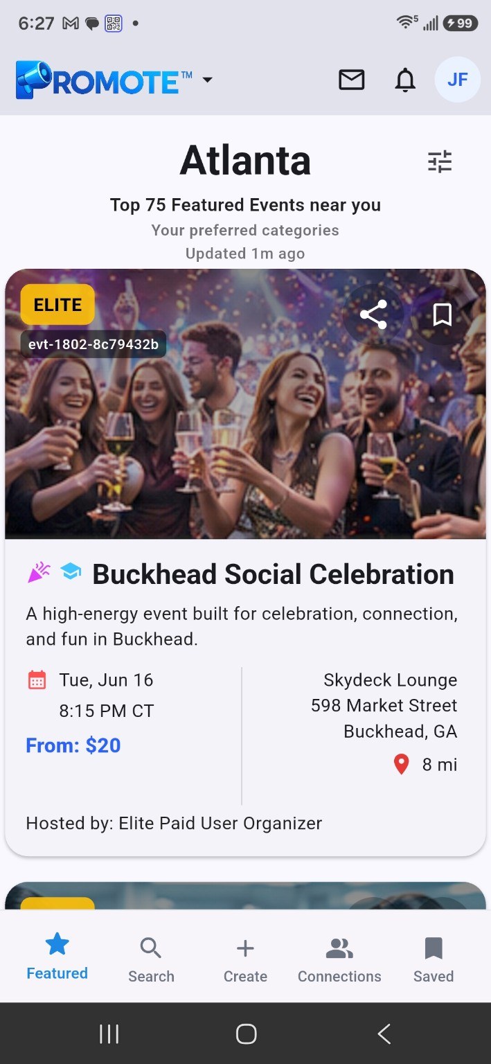 Promote featured events screen