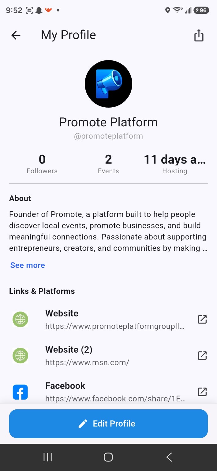 PROMOTE™ shareable profile screen