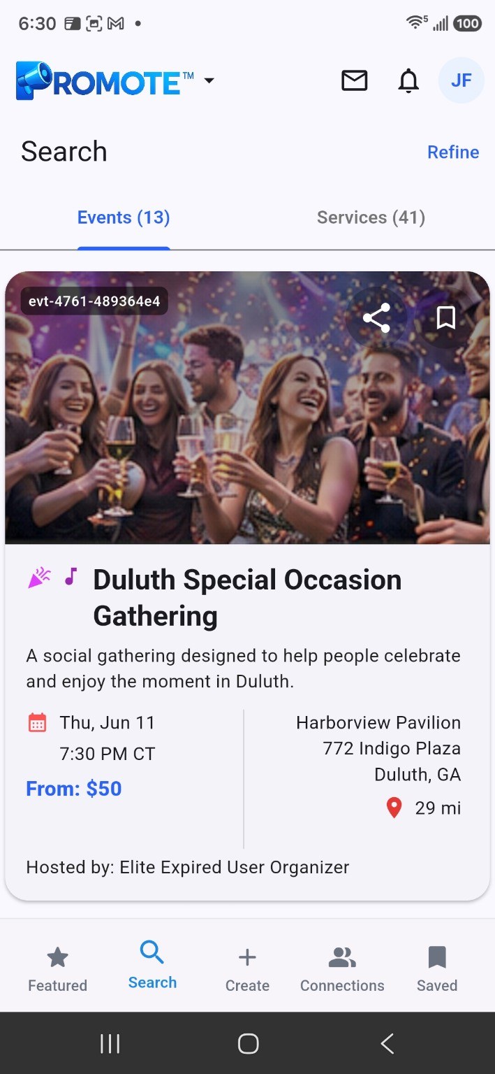 Event search results in Promote